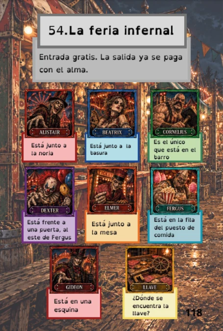Página izquierda: escenario y mapa de La feria infernal